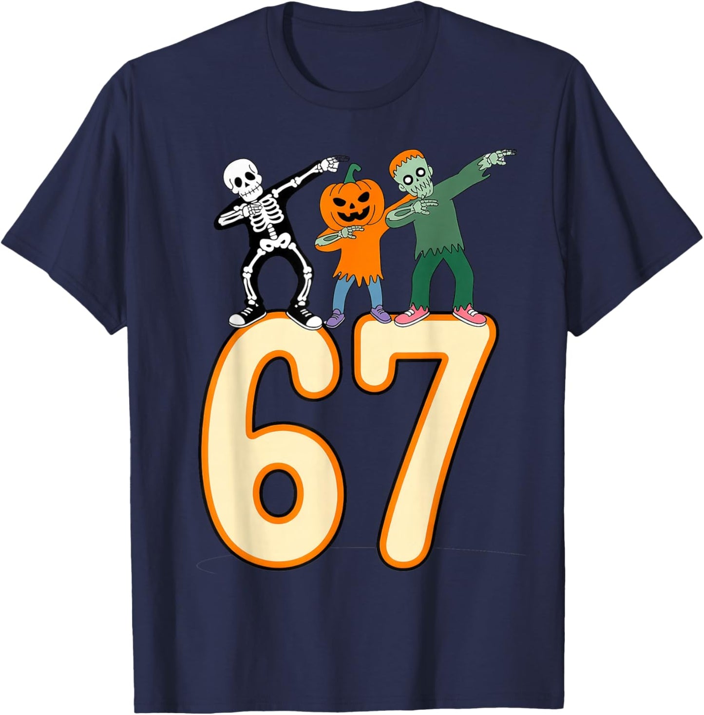 67 Halloween Meme 6 7 Numbers Six Seven Skeleton T-Shirt - T-Shirt | Navy