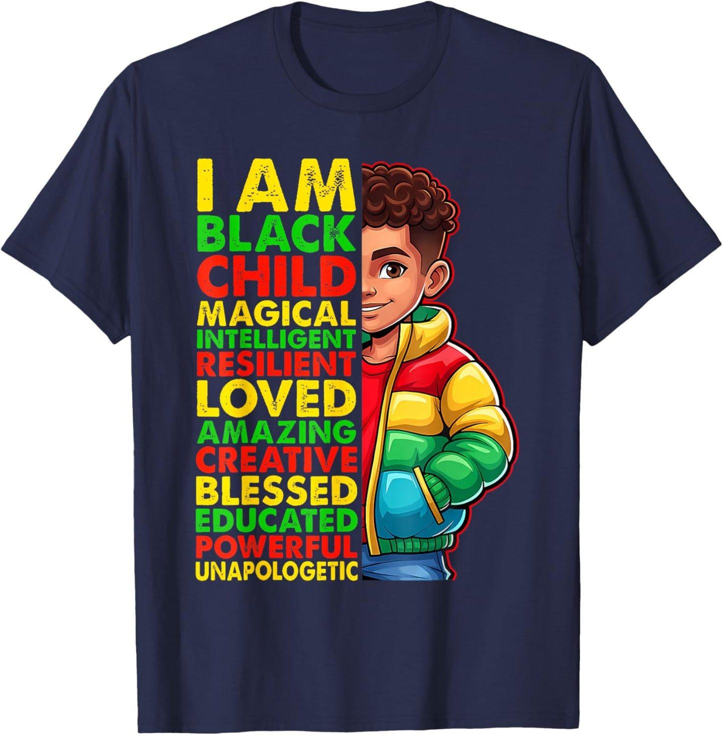 I am Black History Month Shirt Kids Boys African American T-Shirt - T-Shirt | Navy
