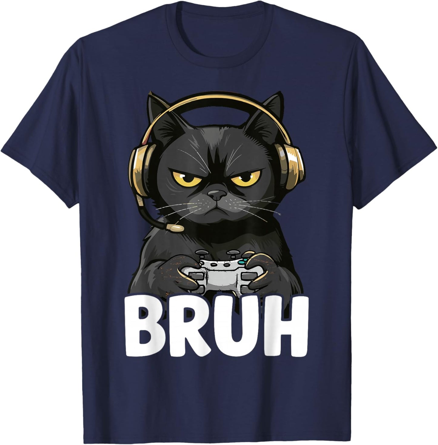 Funny Cat Bruh Meme Gamer Japanese Anime T-Shirt - T-Shirt | Navy