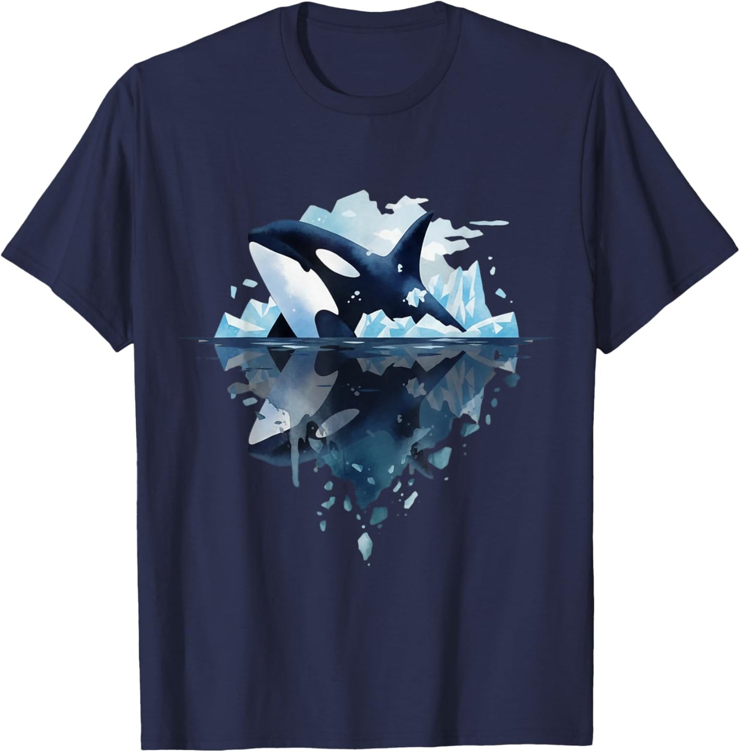 Powerful Orca Breaking Ice Reflection Wildlife Nature Art T-Shirt - T-Shirt | Navy