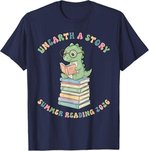 Unearth a Story Summer Reading 2026 Men Women Kids T-Shirt - T-Shirt | Navy
