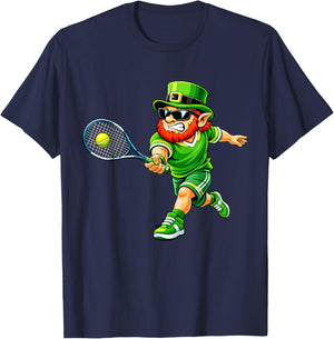 Tennis St Patricks Day Boys Kids Sport Green Shamrock T-Shirt - T-Shirt | Navy