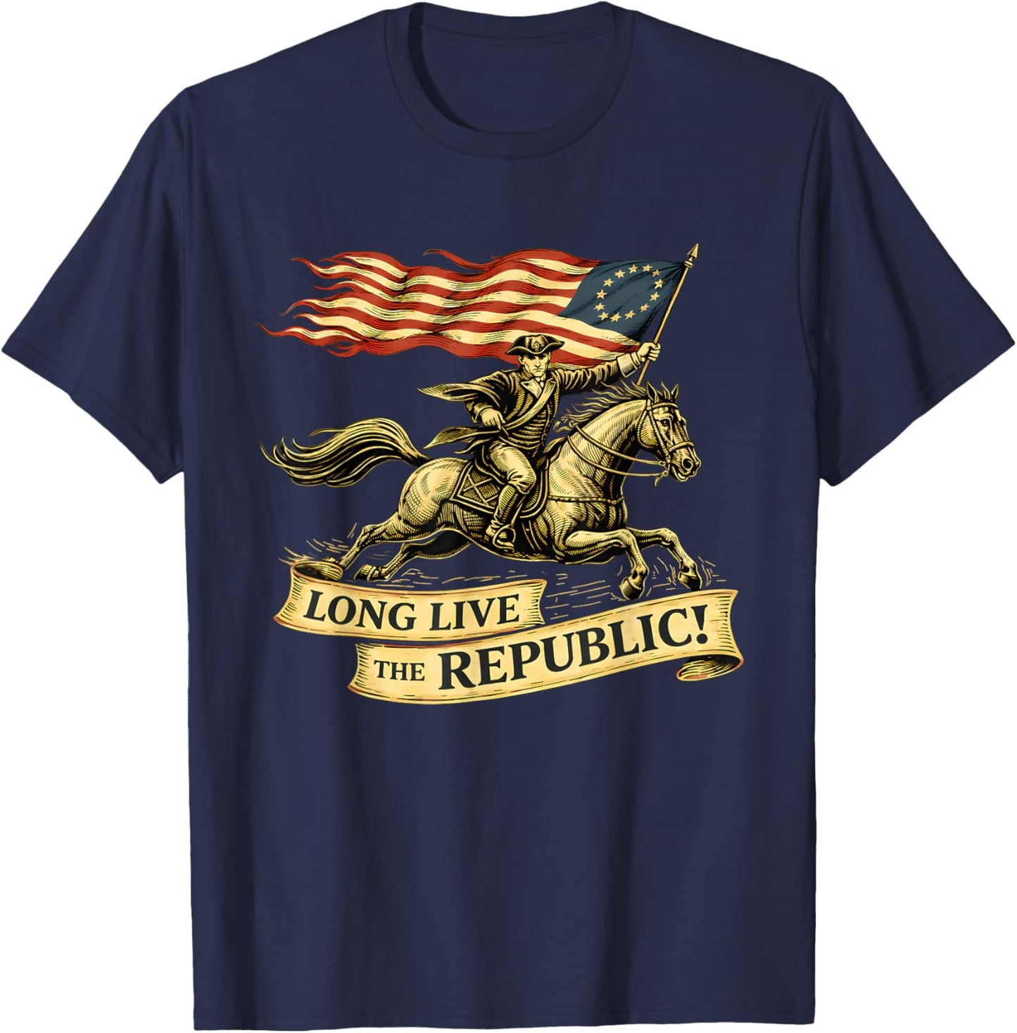 Minuteman Long Live The Republic USA 1776 2026 4th of July T-Shirt - T-Shirt | Navy