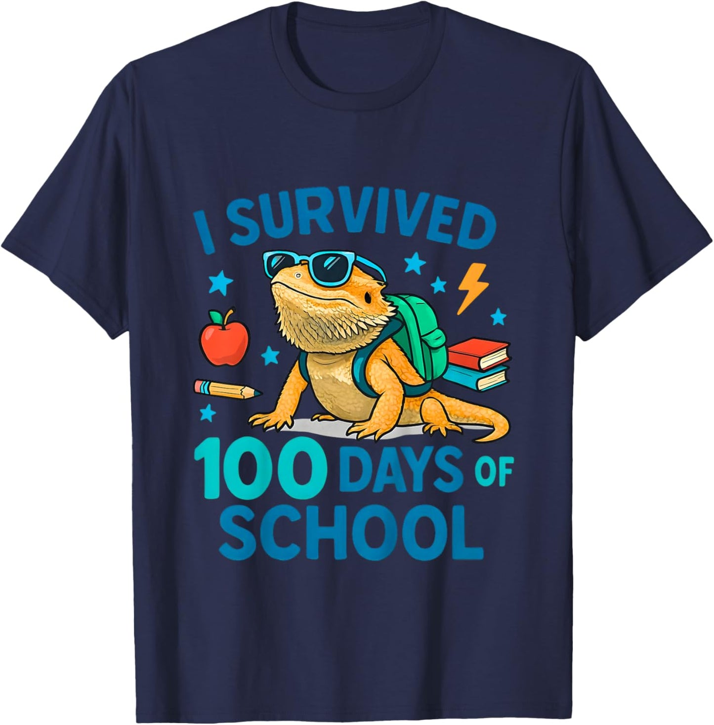 100 Days of School Cool Bearded Dragon Kids Boys T-Shirt - T-Shirt | Navy
