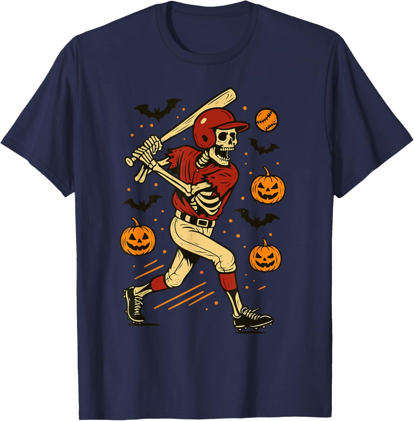Funny Skeleton Halloween Baseball Boys Men Kids Toddler T-Shirt - T-Shirt | Navy