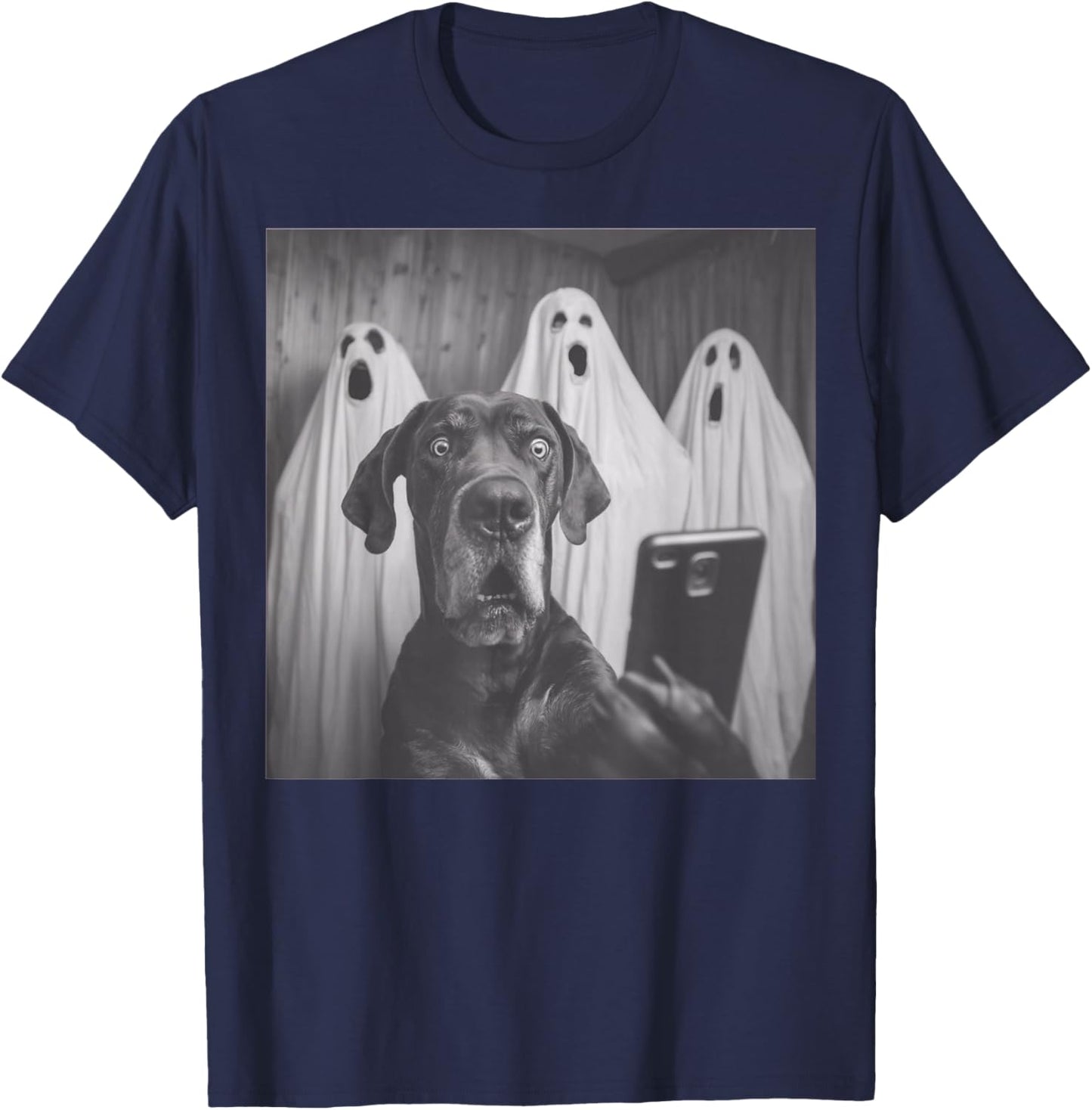 Funny Great Dane Selfie Halloween Ghost Design T-Shirt - T-Shirt | Navy