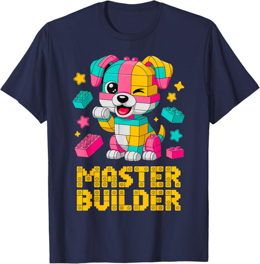 Master Builder Dog Lover Building Bricks Blocks Kids Toddler T-Shirt - T-Shirt | Navy
