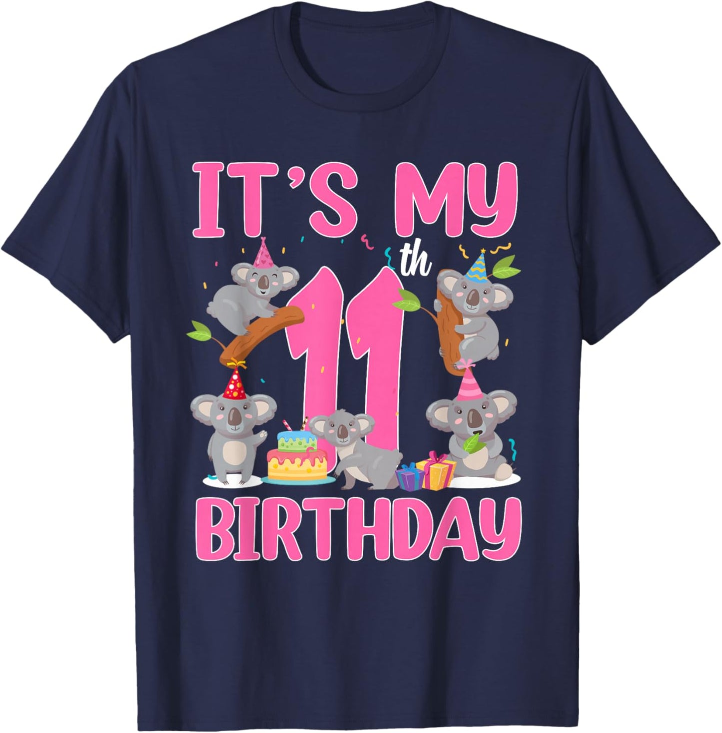 11 Year Old Birthday Girl 11th Birthday Koala Theme Party T-Shirt - T-Shirt | Navy