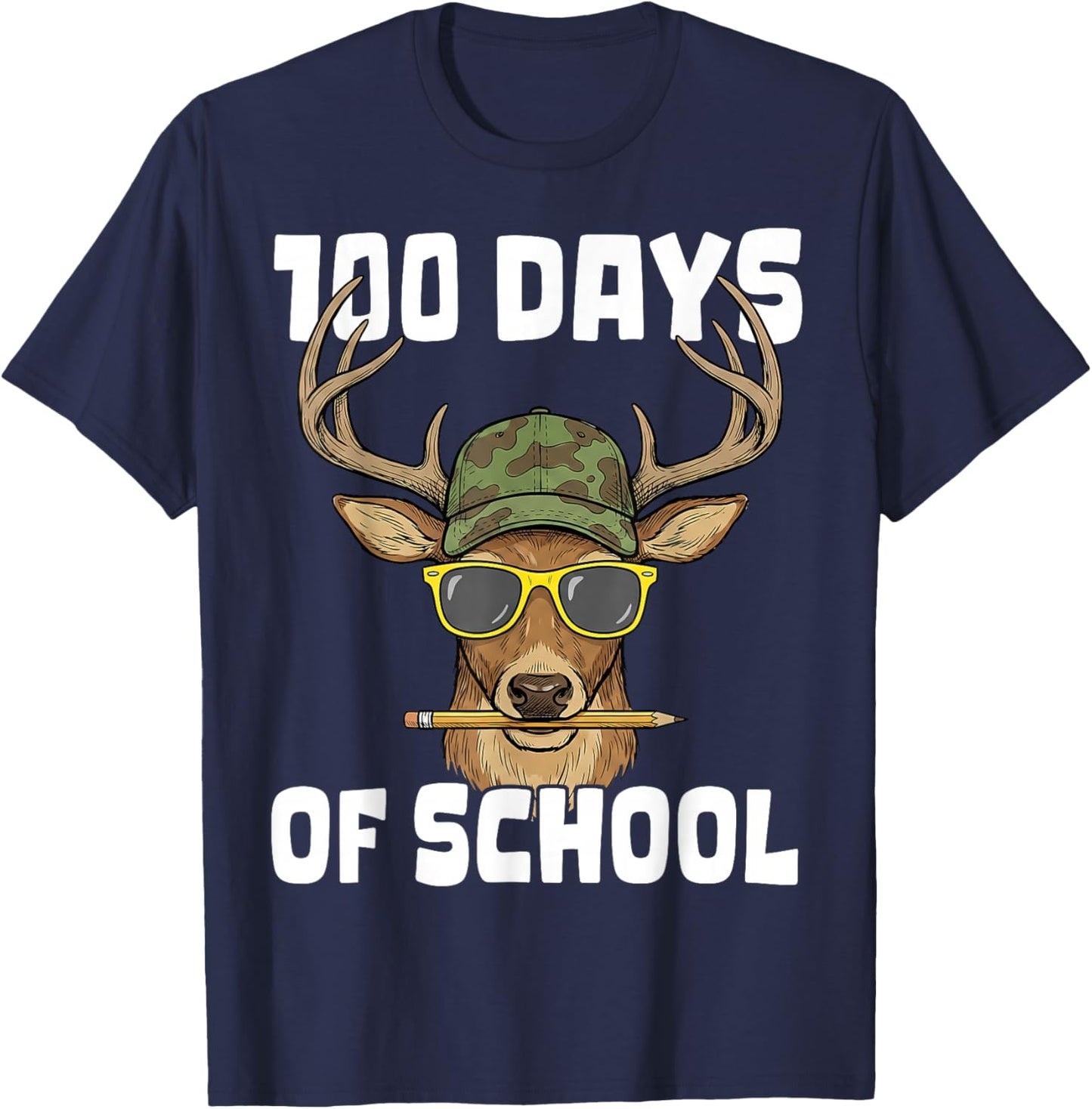 100 Days of School Deer Hunting Boys Girls 100th Day Funny T-Shirt - T-Shirt | Navy