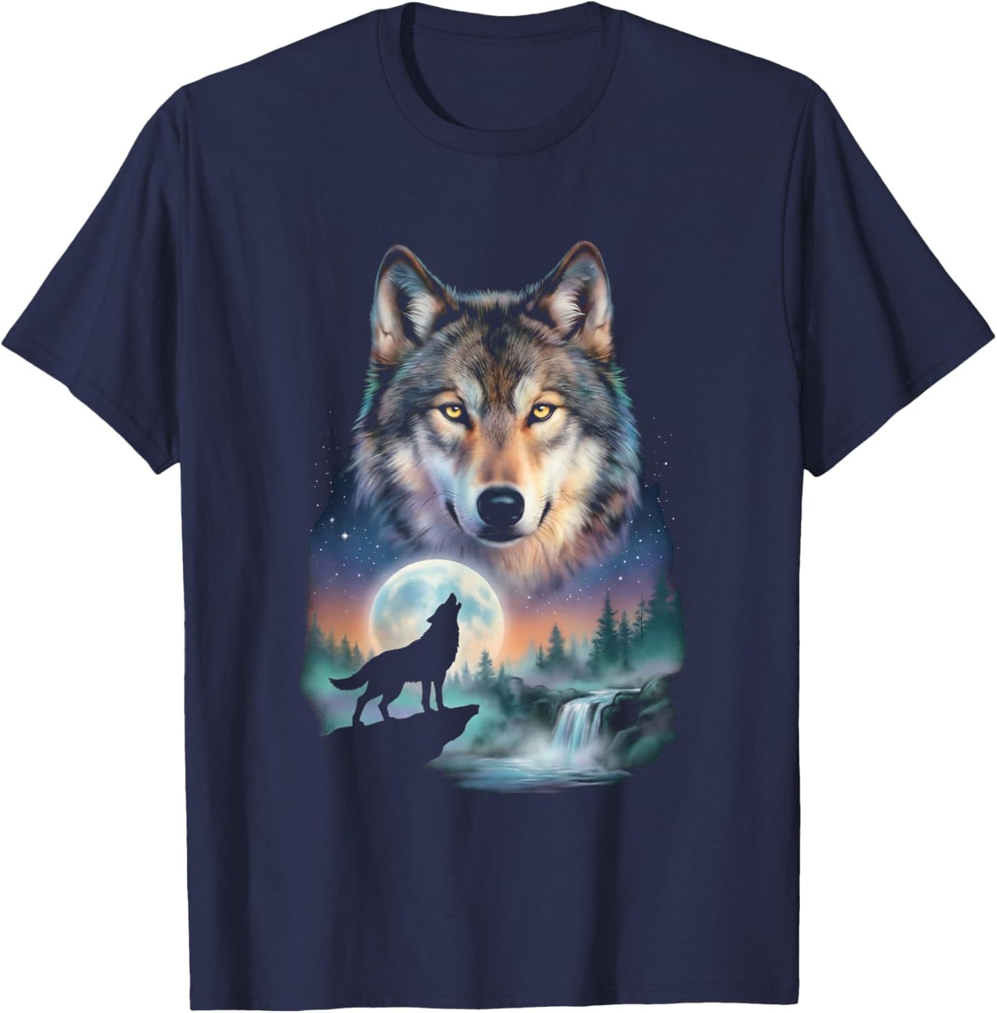 Howling Wolf Amazing Animal Graphic Wolf T-Shirt - T-Shirt | Navy