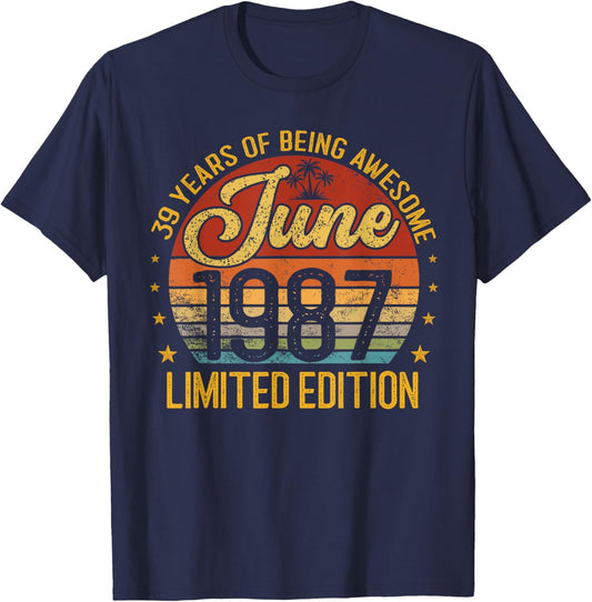 Retro June 1987 Limited Edition 39-Year-Old 39th Birthday T-Shirt - T-Shirt | Navy