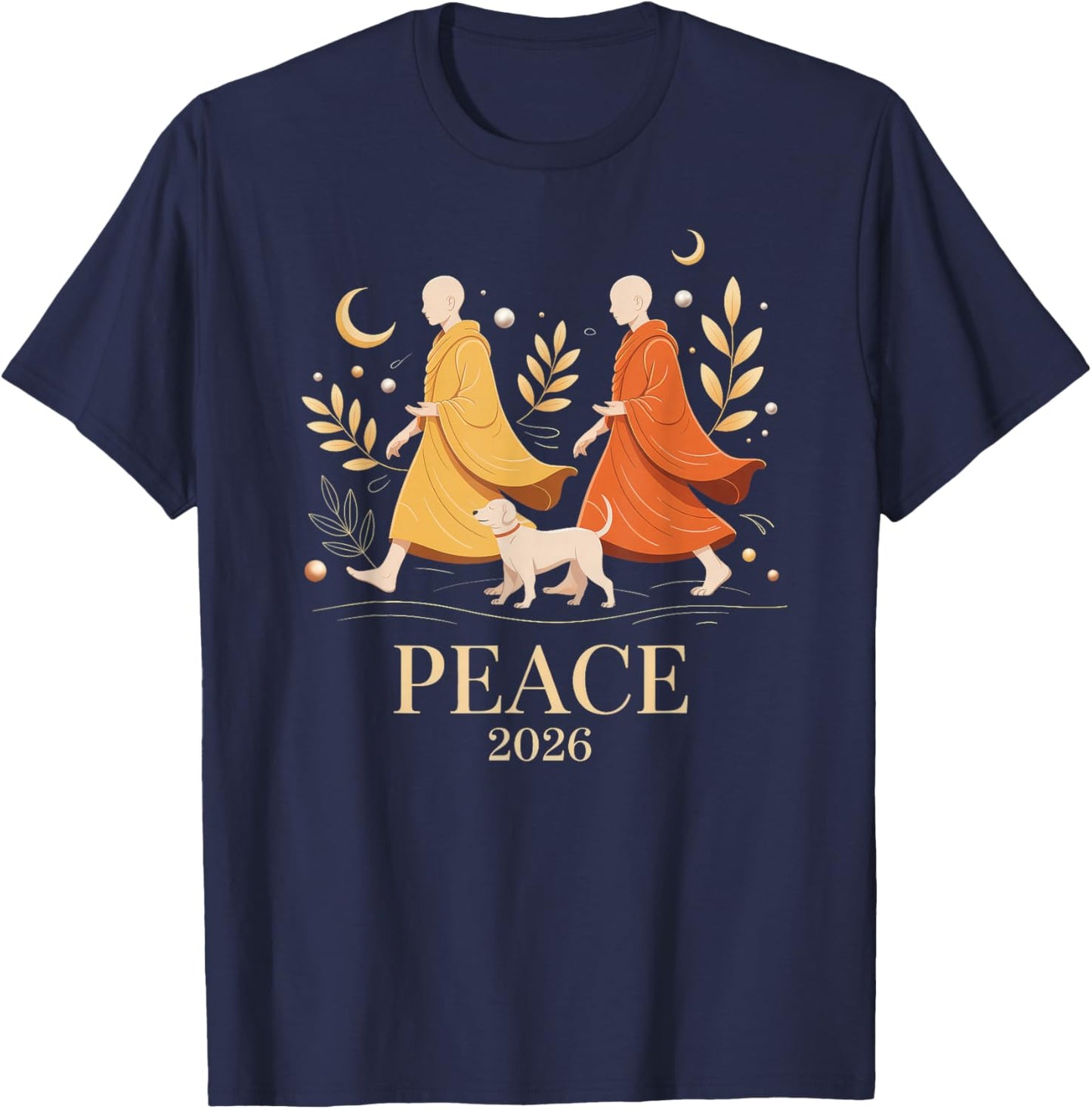 Walk Peace 2026 World Peace Monks with Aloka Dog T-Shirt - T-Shirt | Navy