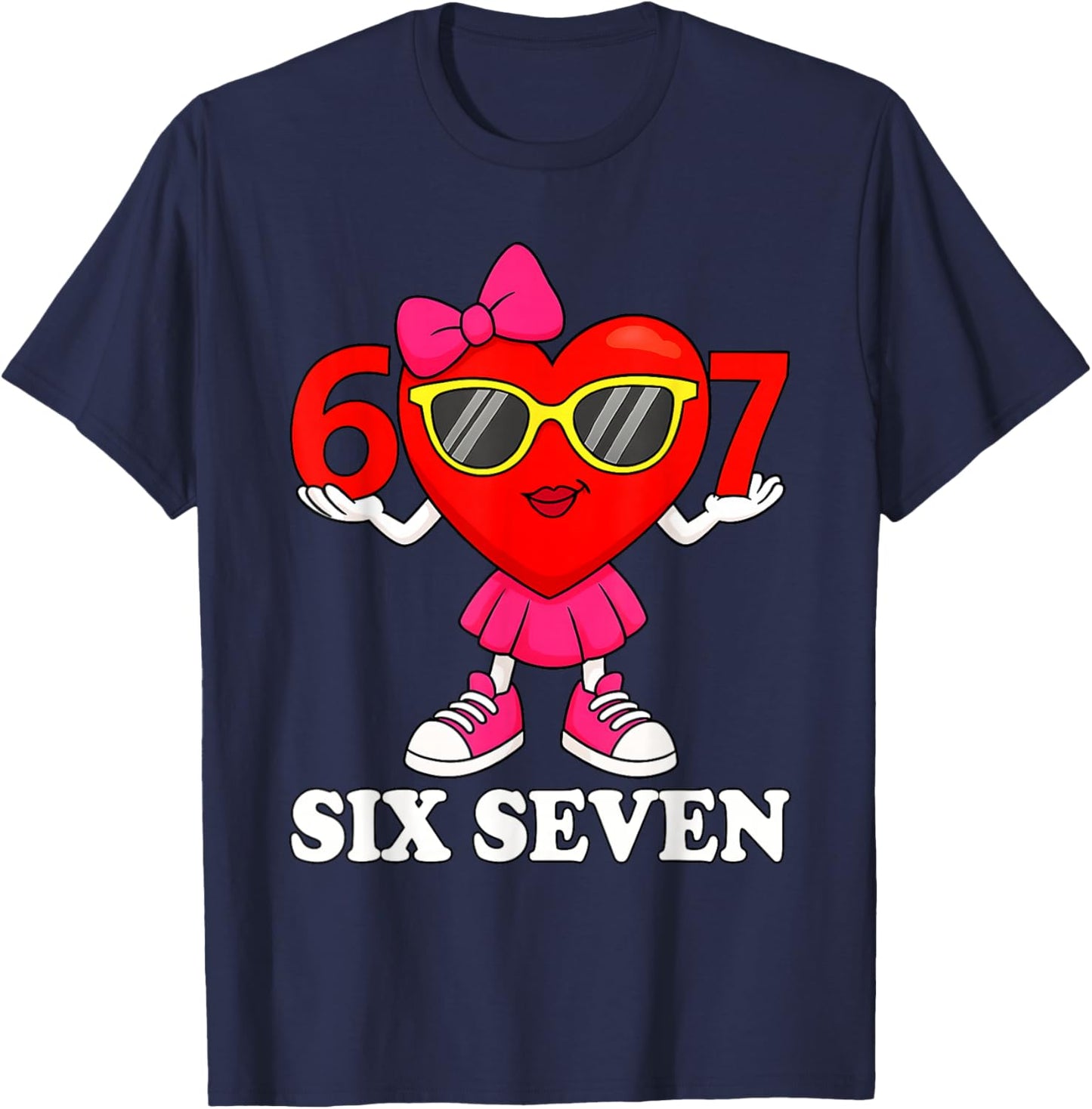 Funny Six Seven 67 Meme Valentines Day Women Girls Kids T-Shirt - T-Shirt | Navy