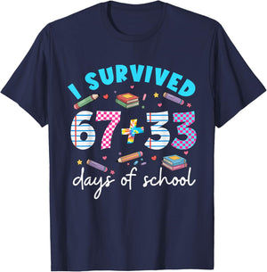I Survived 67 33 Days of School for Teachers Kids 100th Day T-Shirt - T-Shirt | Navy