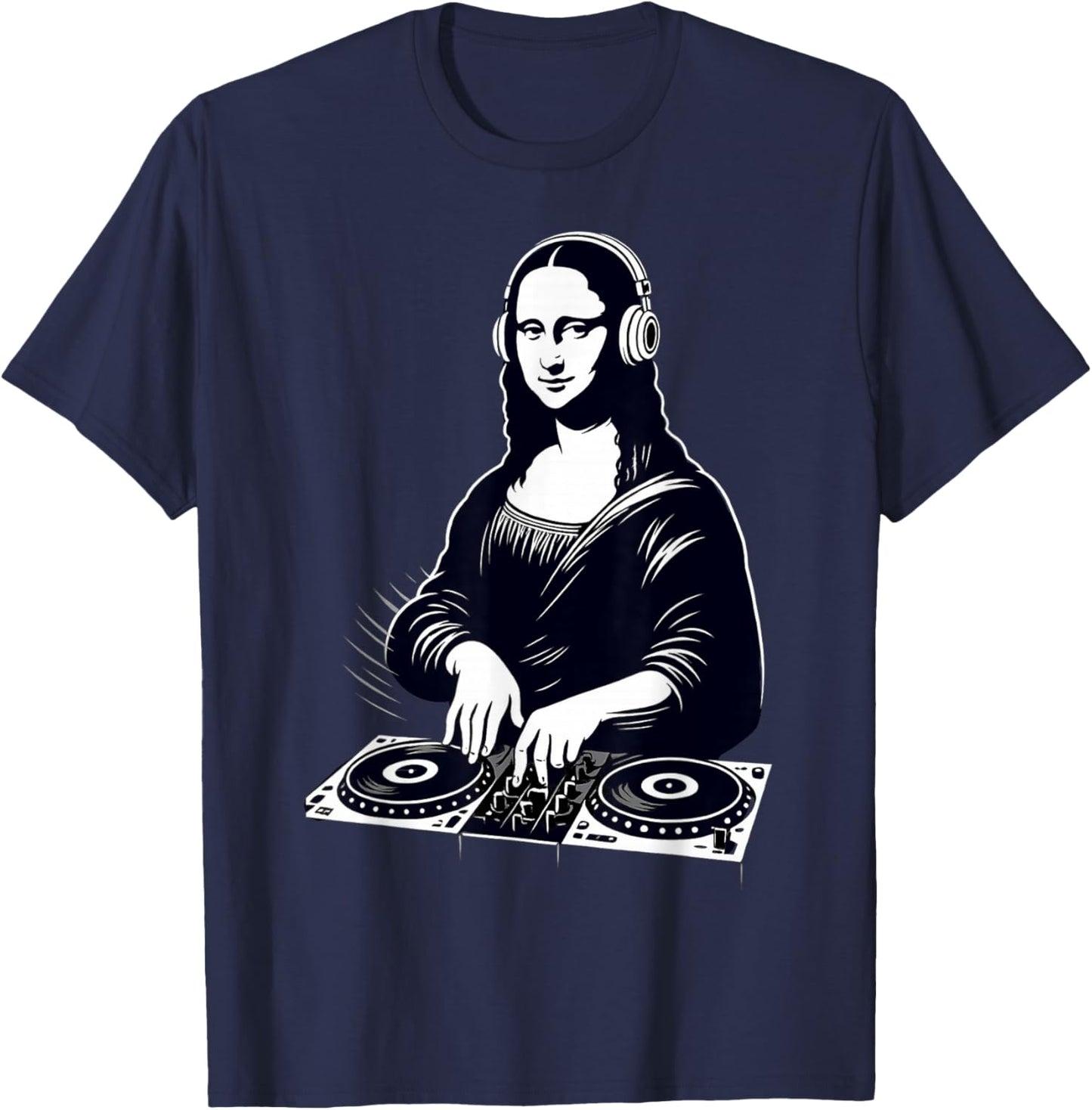 Mona Lisa DJ Scratching Vinyl Turntable EDM Techno Vintage T-Shirt - T-Shirt | Navy