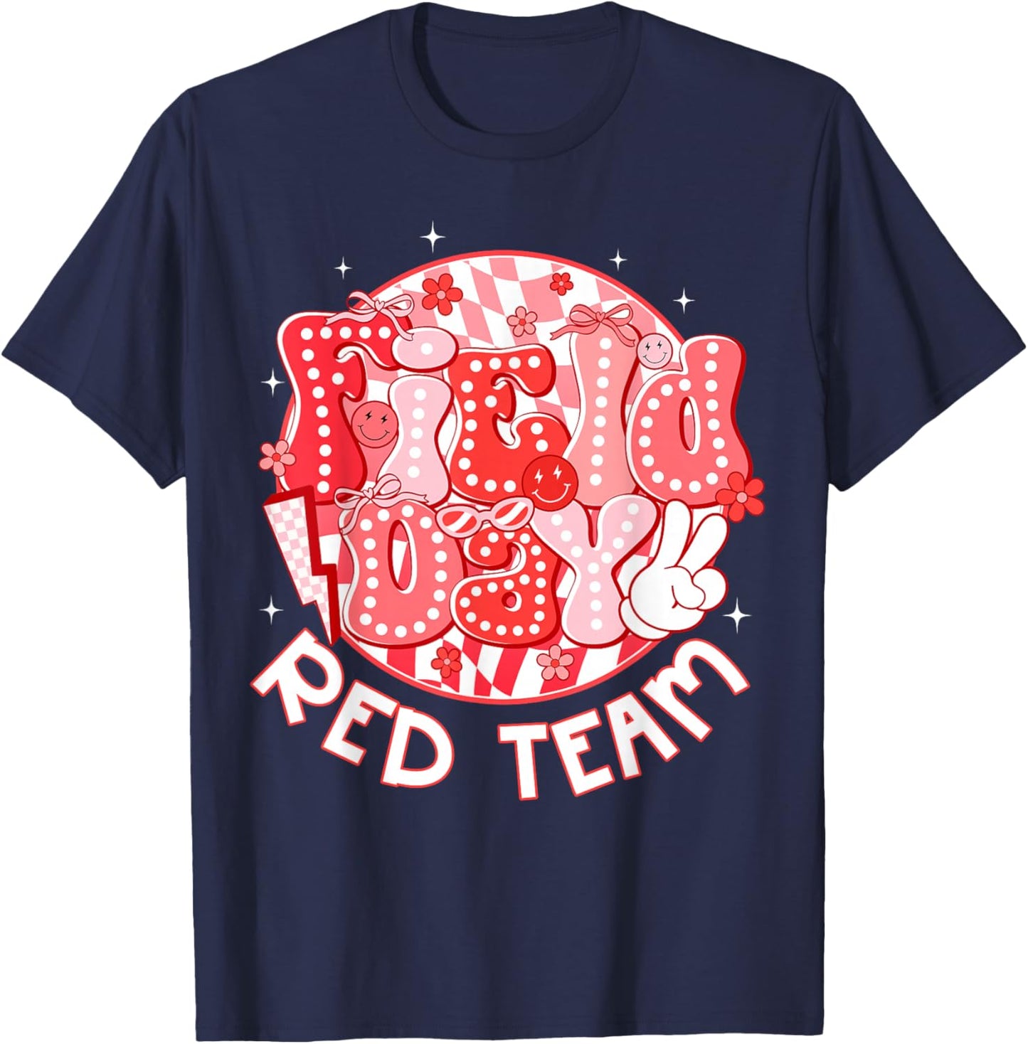 Field Day Red Team Coquette Bow Retro Lightning Bolt T-Shirt - T-Shirt | Navy