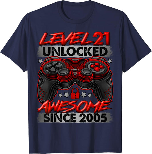 Level 21 Unlocked 21 Year Old Gifts Boys 21st Birthday Boy T-Shirt - T-Shirt | Navy
