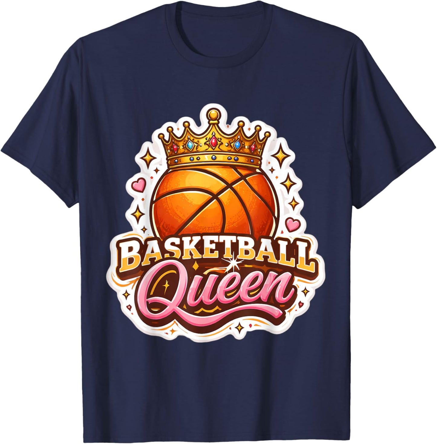 Basketball Queen Girl Player Lover Woman Coach Fan Hoops Mom T-Shirt - T-Shirt | Navy