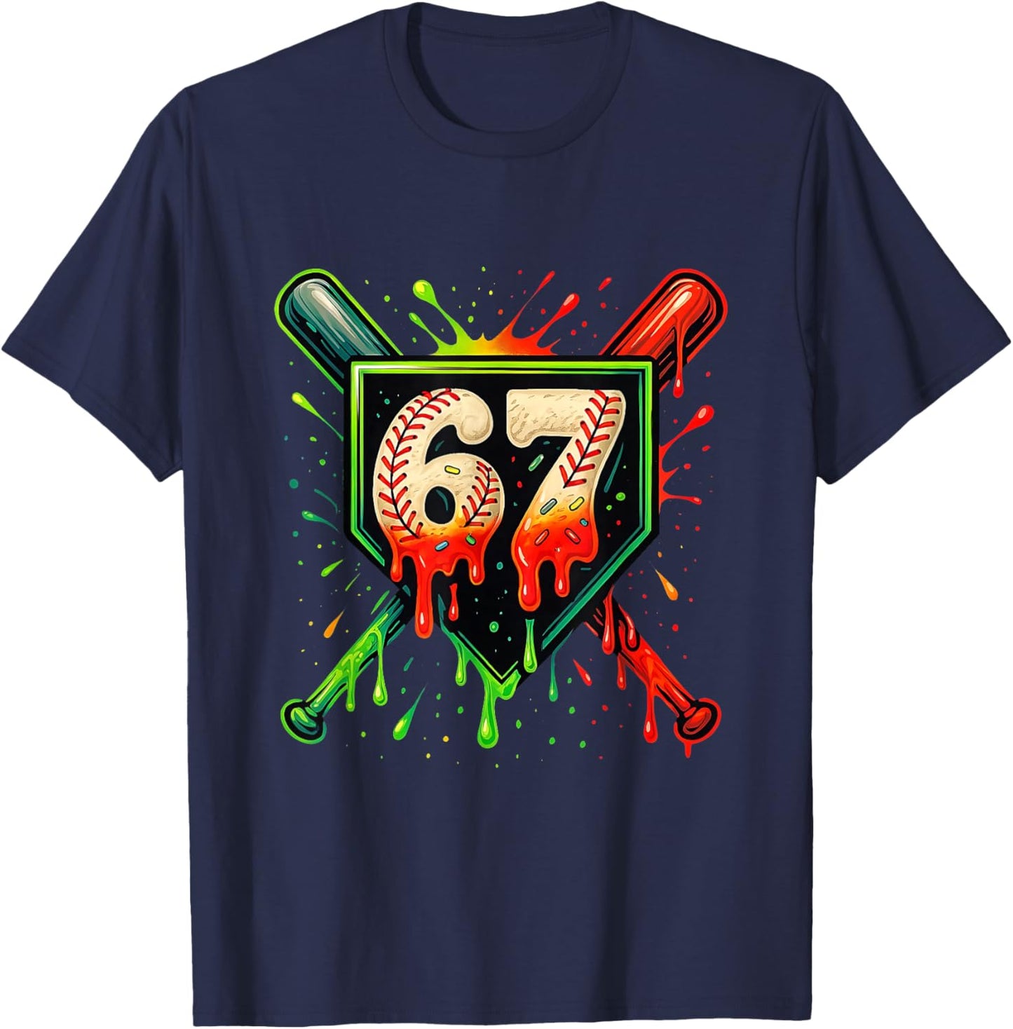 Baseball Six Seven 67 Meme Ice Cream Drip Xmas Men Women T-Shirt - T-Shirt | Navy
