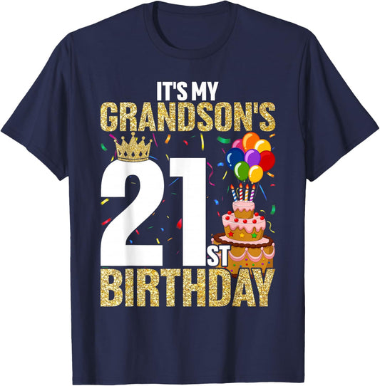 It's My Grandson's 21st Birthday 21 Years Old Guy T-Shirt - T-Shirt | Navy