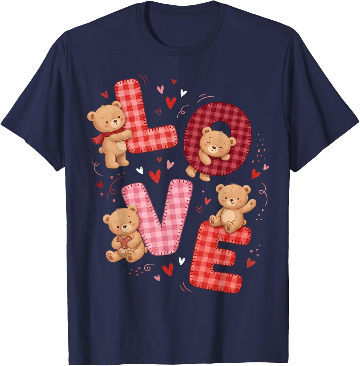 Cute Teddy Bear Women Valentines Shirt Girl Love Heart T-Shirt - T-Shirt | Navy