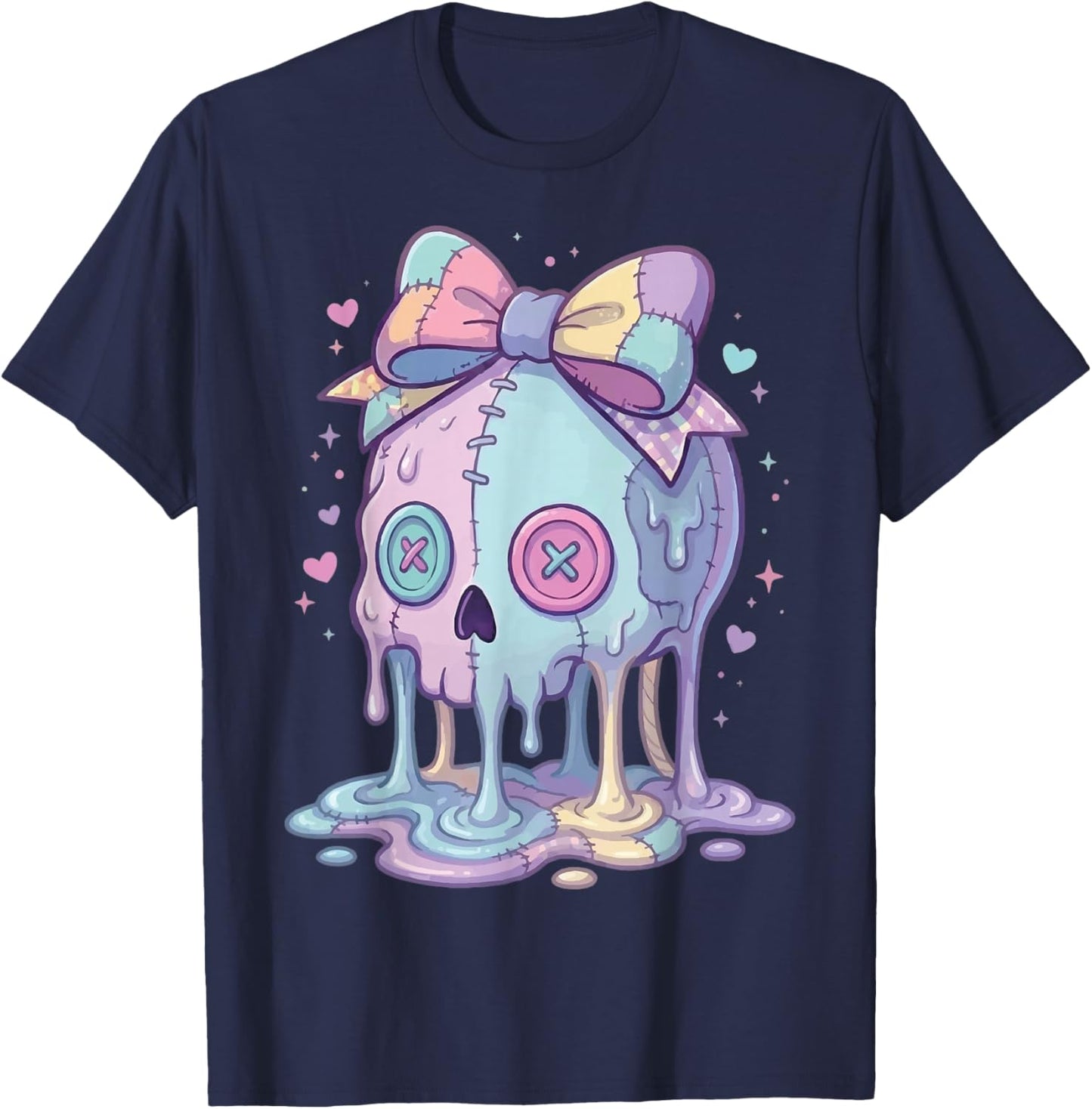 Melting Skull Pastel Goth Cute Aesthetic T-Shirt - T-Shirt | Navy