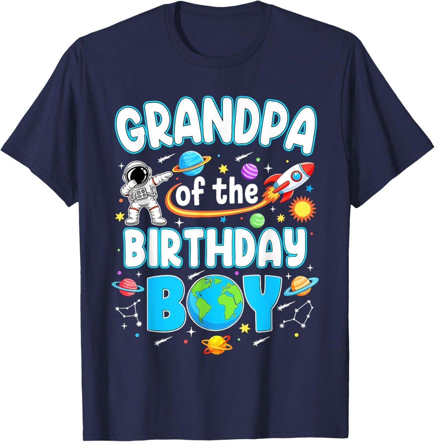 Grandpa of The Birthday Boy Astronaut Family Space Planets T-Shirt - T-Shirt | Navy