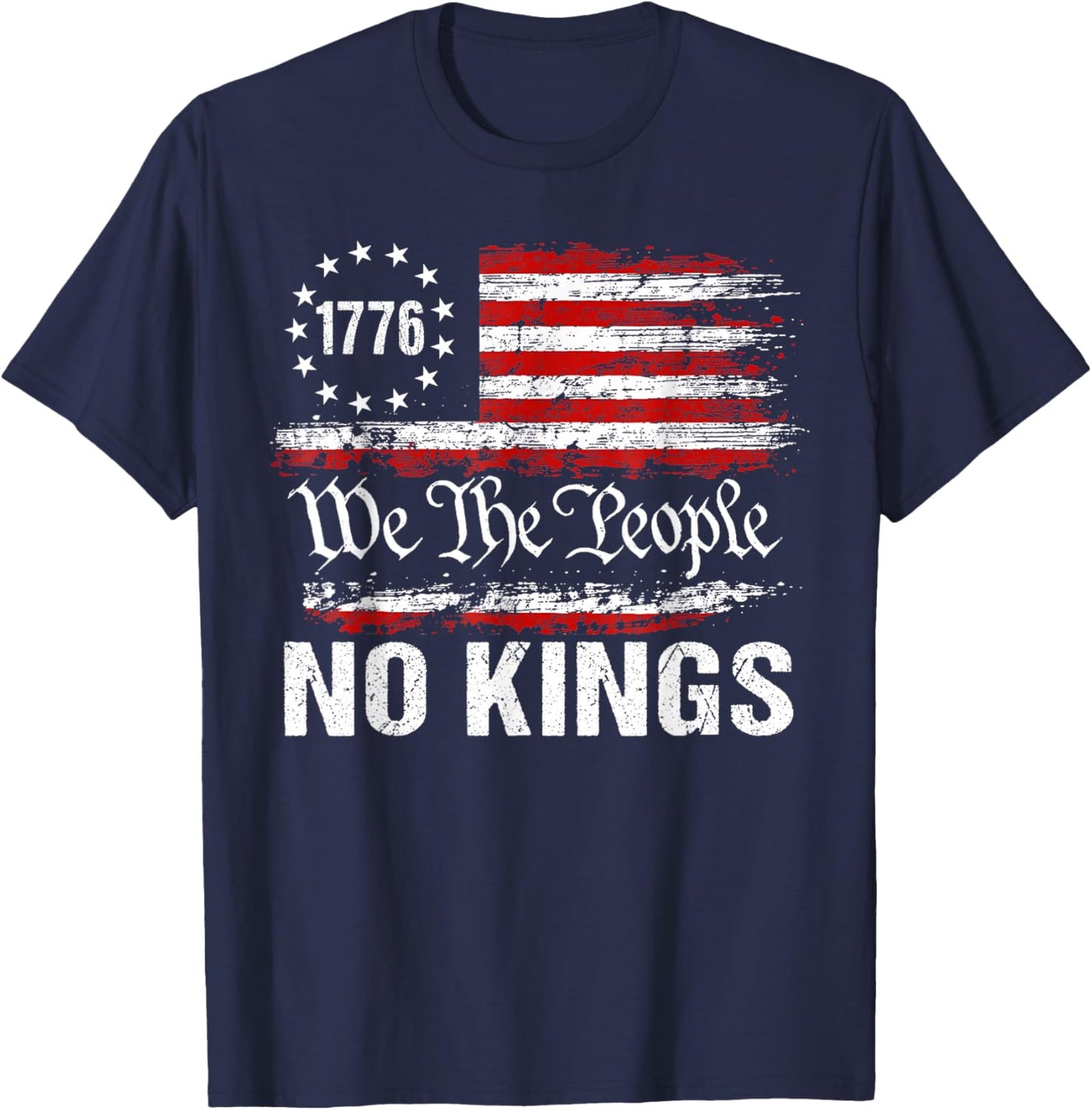 No Kings in America US Flag Vintage No Kings T-Shirt - T-Shirt | Navy