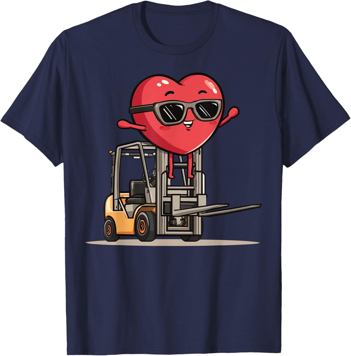 Forklift Operator Heart Forklift Driver Valentine's Day T-Shirt - T-Shirt | Navy