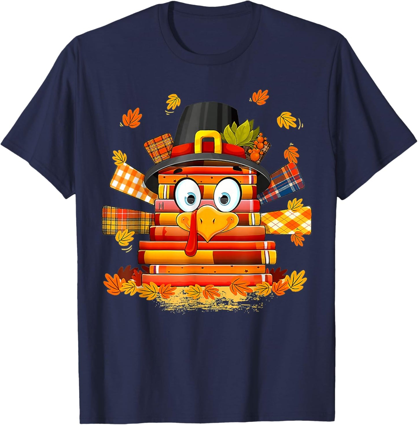 Thanksgiving Librarian Book Lover Reader Turkey T-Shirt - T-Shirt | Navy