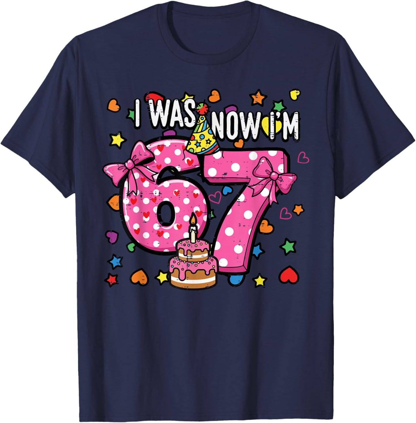 I was 6 Now Im 7 Bow Cake 7th Birthday 67 Girls Kids Youth T-Shirt - T-Shirt | Navy