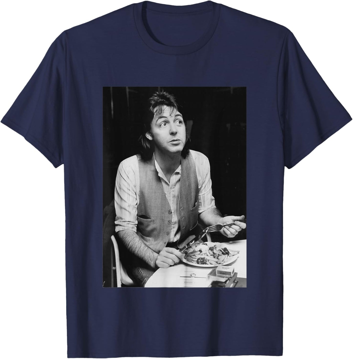 The Beatles Sir Paul McCartney Eating 1977 Wings T-Shirt - T-Shirt | Navy