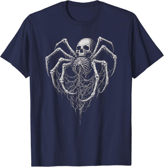 Spider Skull Horror Goth Bones Alt Alternative Grunge Art T-Shirt - T-Shirt | Navy