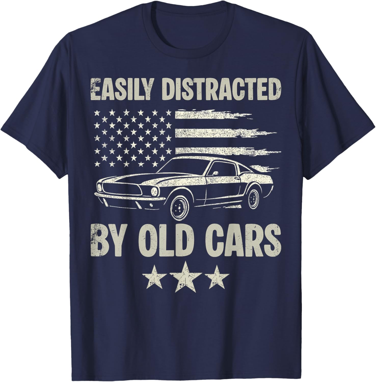 Easily Distracted by Old Cars Mechanic Vintage Car Lovers T-Shirt - T-Shirt | Navy