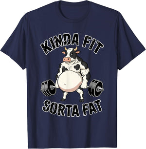 Kinda Fit Sorta Fat Funny Gym Cow Weightlifting Dad BOD Joke T-Shirt - T-Shirt | Navy