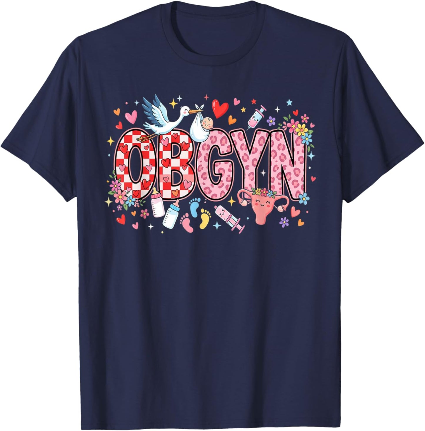L&D Obstetrics Heart Nurse OBGYN Valentines Gynecology T-Shirt - T-Shirt | Navy