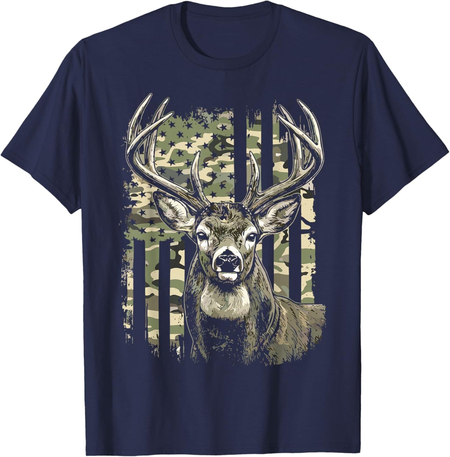 Camo Deer Forest Wildlife Hunting T-Shirt - T-Shirt | Navy
