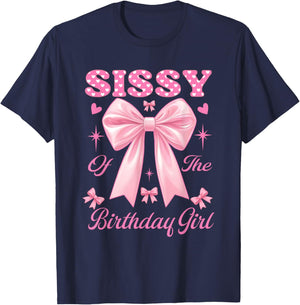 Sissy Birthday Girl Matching Coquette Pink Bow T-Shirt - T-Shirt | Navy
