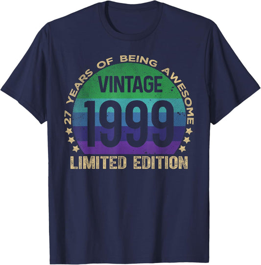 27 Year Old Gifts Vintage 1999 Limited Edition 27th Birthday T-Shirt - T-Shirt | Navy