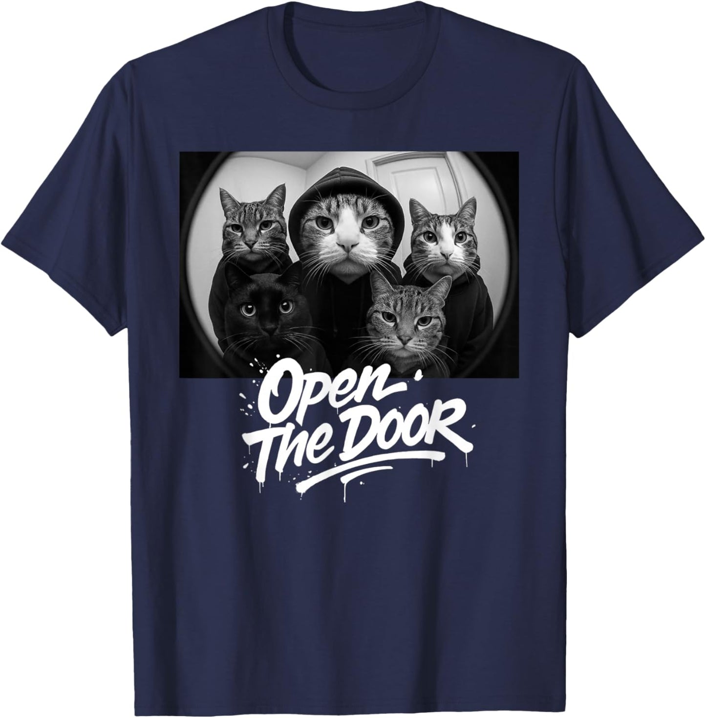 Open The Door Funny Cat Meme T-Shirt - T-Shirt | Navy