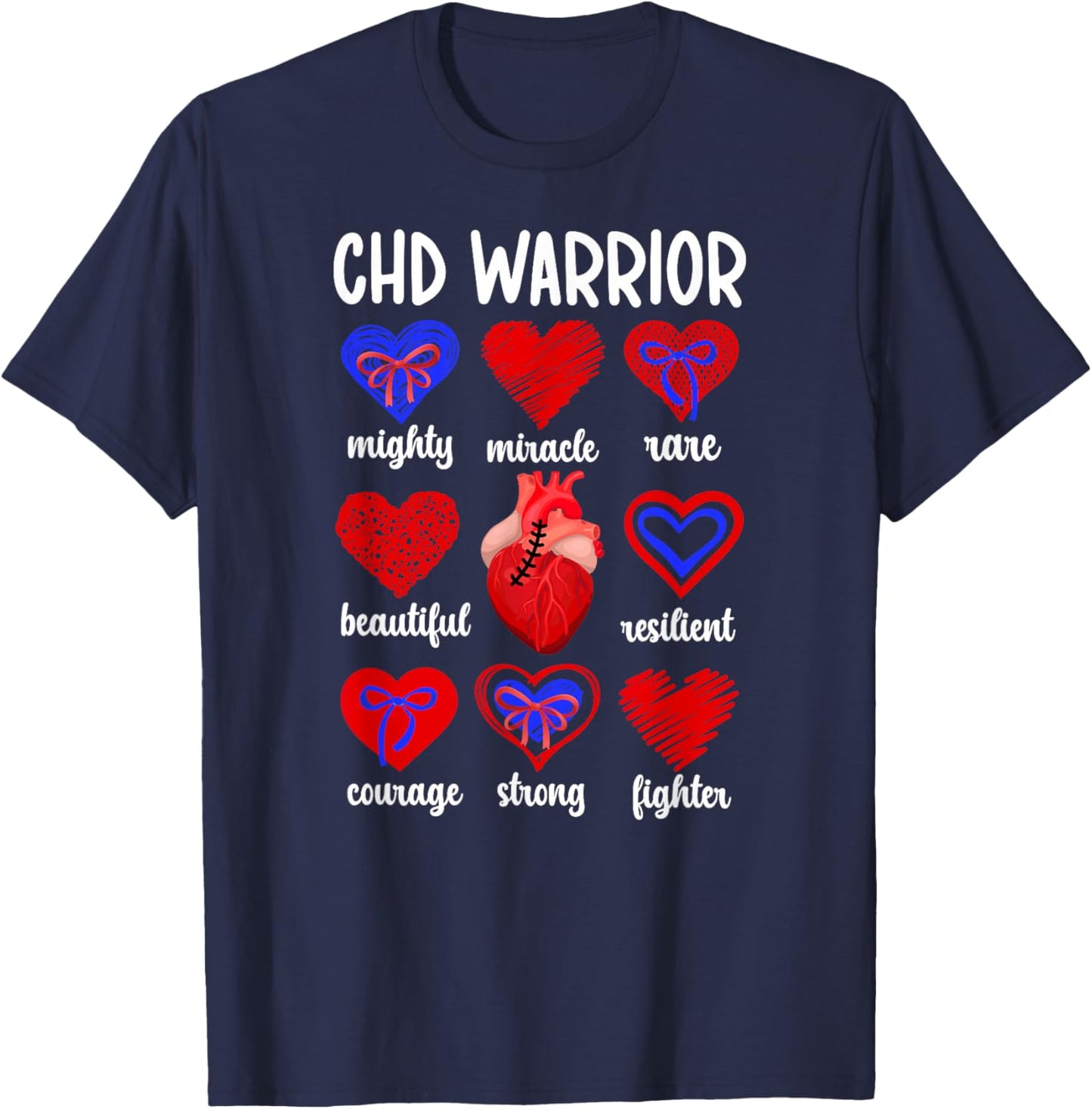 Proud CHD Warrior Congenital Heart Disease Awareness T-Shirt - T-Shirt | Navy