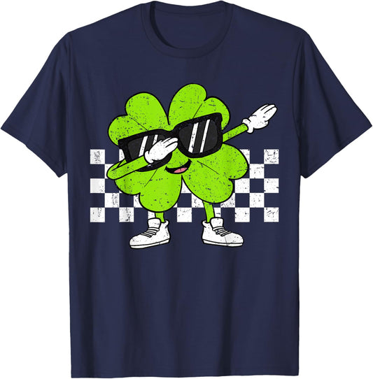 Boys St Patricks Day Toddler Lucky Dabbing Shamrock Clover T-Shirt - T-Shirt | Navy