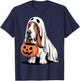 Cute Basset Hound Dog Ghost Costume with Pumpkin T-Shirt - T-Shirt | Navy