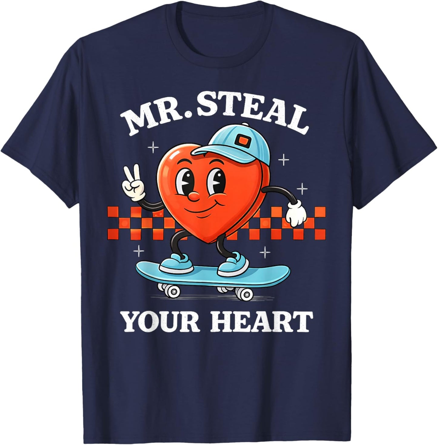 Valentines Day Mr. Steal Your Heart Skateboard Kids Boys T-Shirt - T-Shirt | Navy
