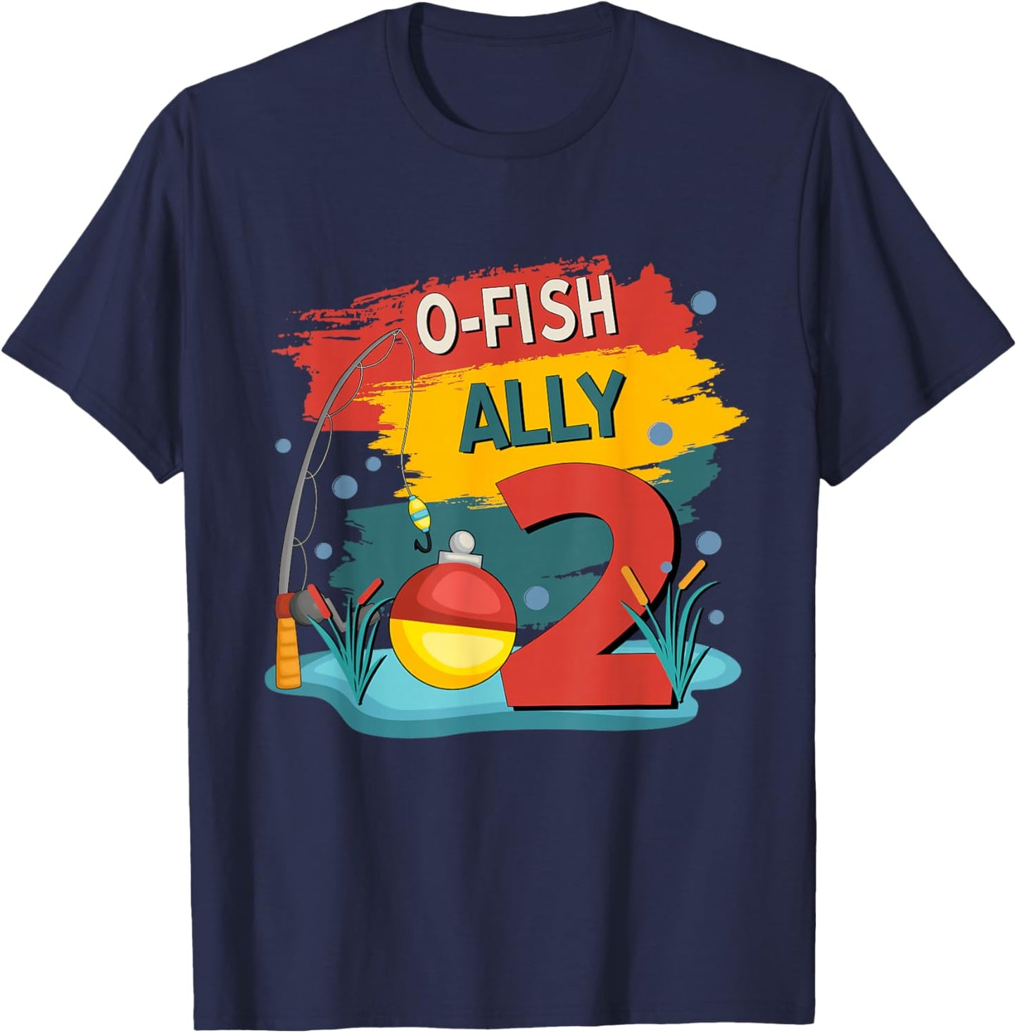 2 Years Old Boy O'Fishally 2 Birthday Fishing Themed Party T-Shirt - T-Shirt | Navy