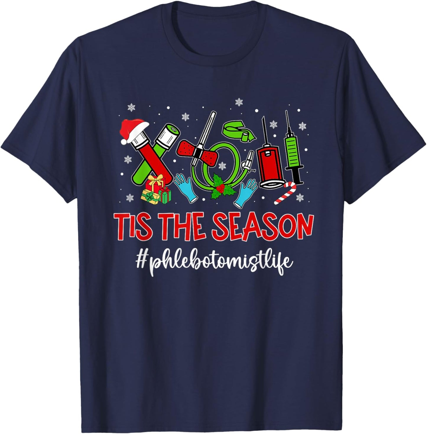 Christmas Phlebotomist Phleb Tech Phlebotomy Technician T-Shirt - T-Shirt | Navy