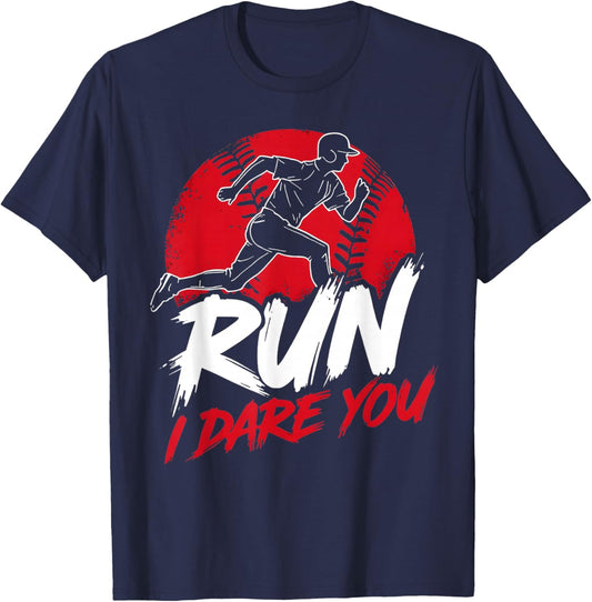 Vintage Humor Baseball Apparel Run I Dare You T-Shirt - T-Shirt | Navy
