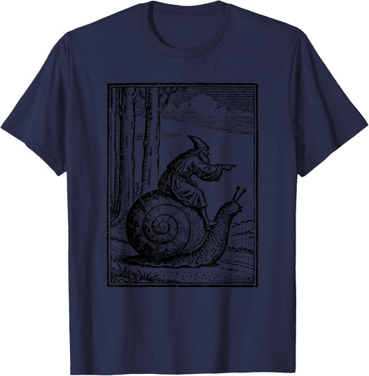 Retro Medieval Wizard Snail Rider T-Shirt - T-Shirt | Navy