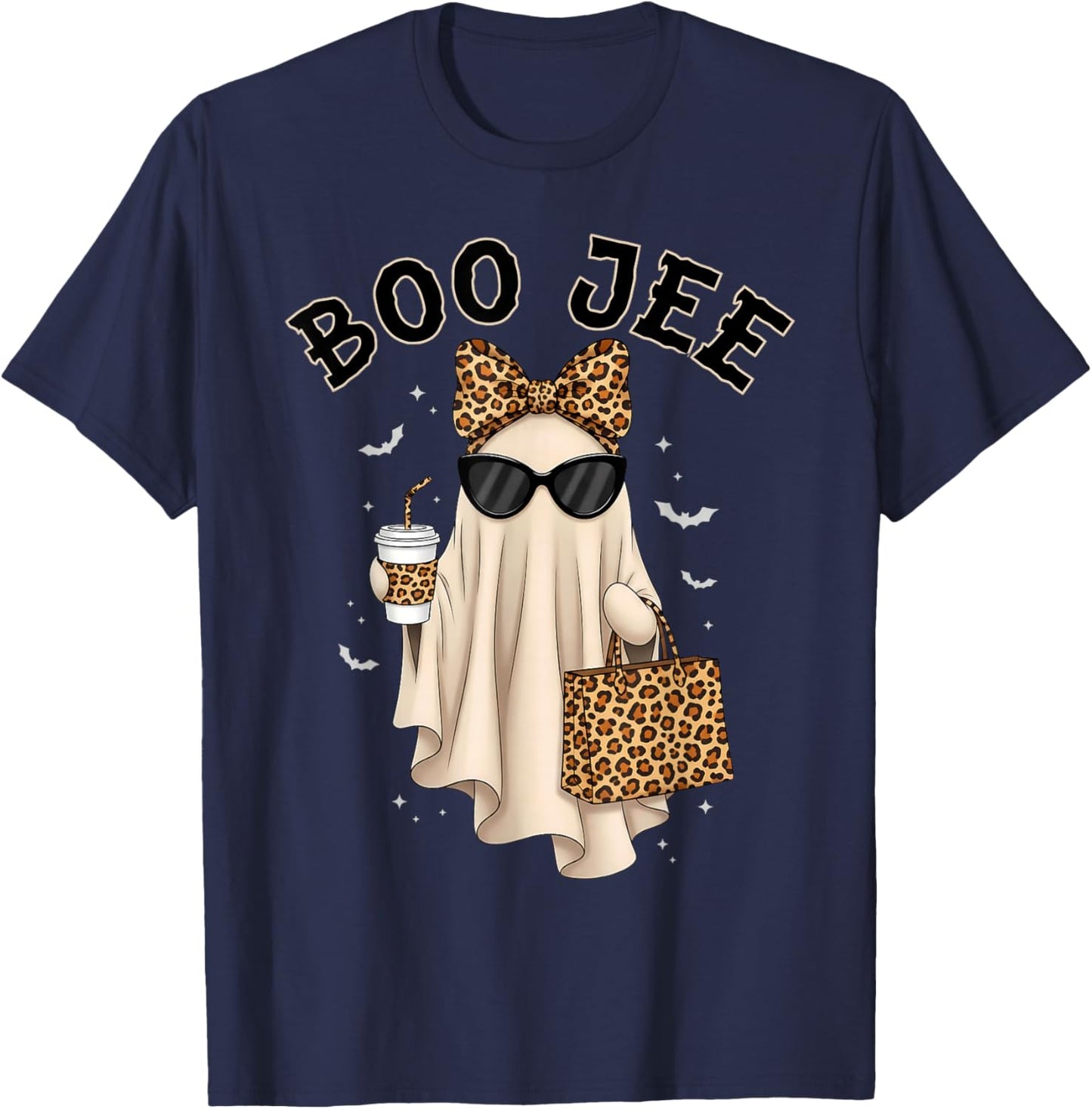 Boo JEE Boujee Ghost Halloween October Vibes Spooky Ghost T-Shirt - T-Shirt | Navy