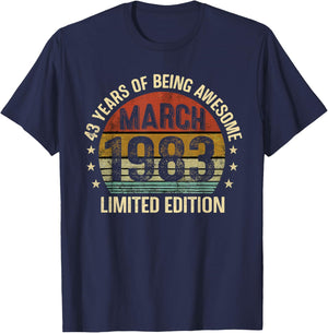 March Birthday Est 1983 Limited Edition Vintage 43rd T-Shirt - T-Shirt | Navy